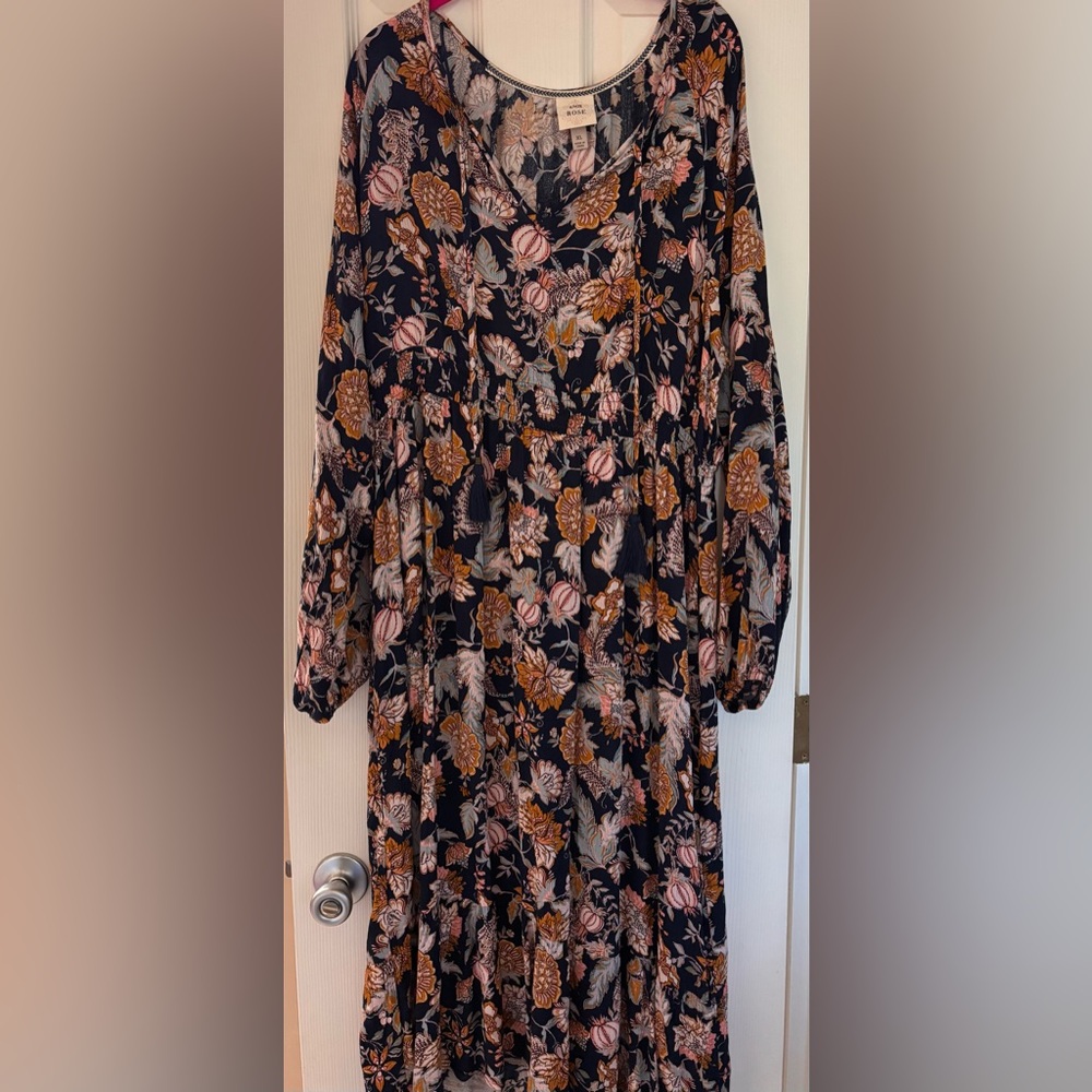 Knox Rose Floral Long Sleeve Dress - Navy and Pink